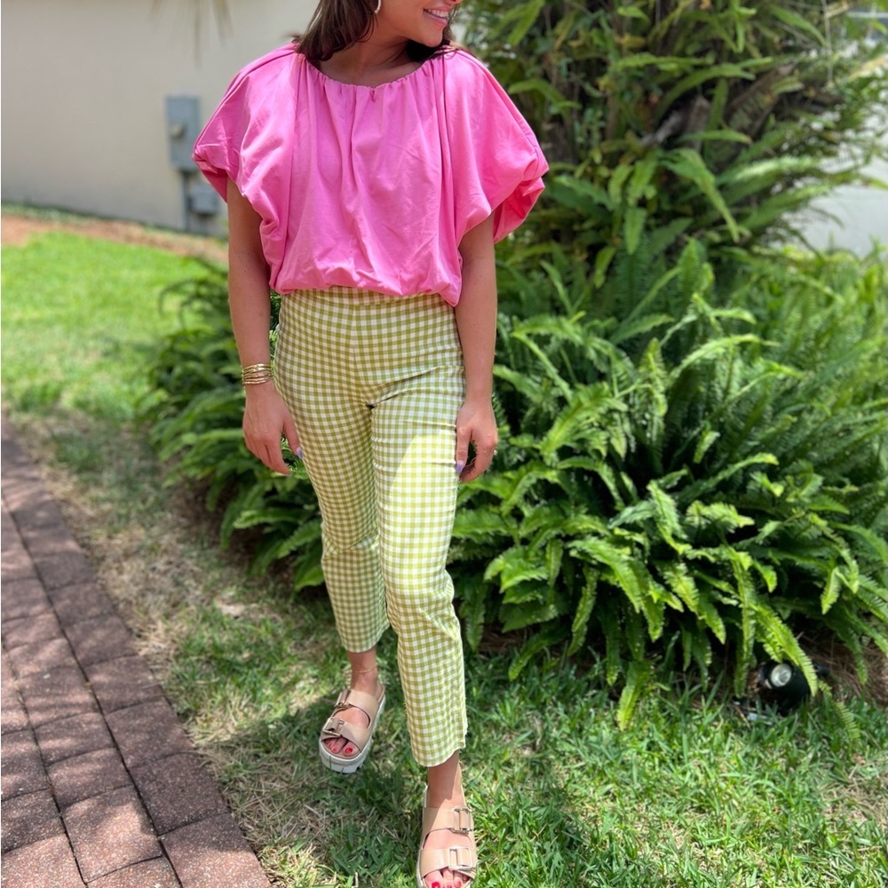 Pink Balloon Sleeve Crop Top